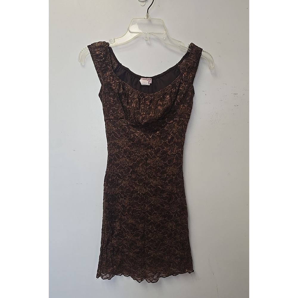 Vtg Lipstick Y2K Brown Preppy Whimseygoth Babydoll Mini Dress Womans Size Small